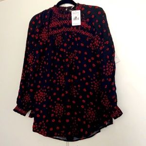 Free people mock neck black and red flowered tunic/mini dress